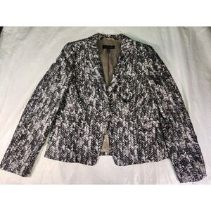Escada Womens Black Gray White Silk Blend Button Up Blazer Jacket 42 US 12
